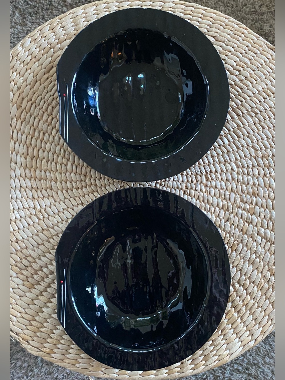 2 1990 Mesolini Glass Studio Bowls Black Fused Glass Bainbridge Island WA